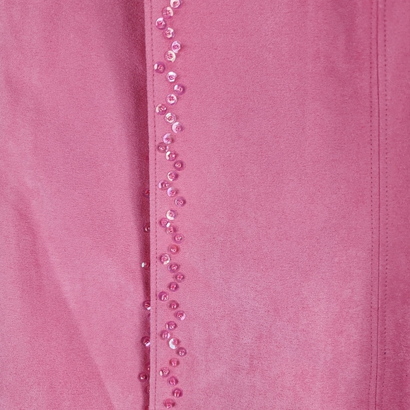 Dressbarn Faux Suede Pink Blazer Top Open Front Sequins Womens Medium NWT - Picture 4 of 8